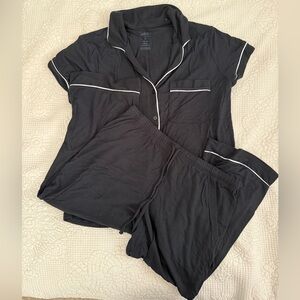 Cloud Knit Modal Short Sleeve Notch Collar Top and Cropped Pants Pajama Set